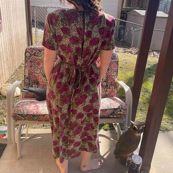 Leopard Print Floral Maxi Dress Med Empire Bodice Aline Glam Retro Fit n Flare - Picture 3 of 4